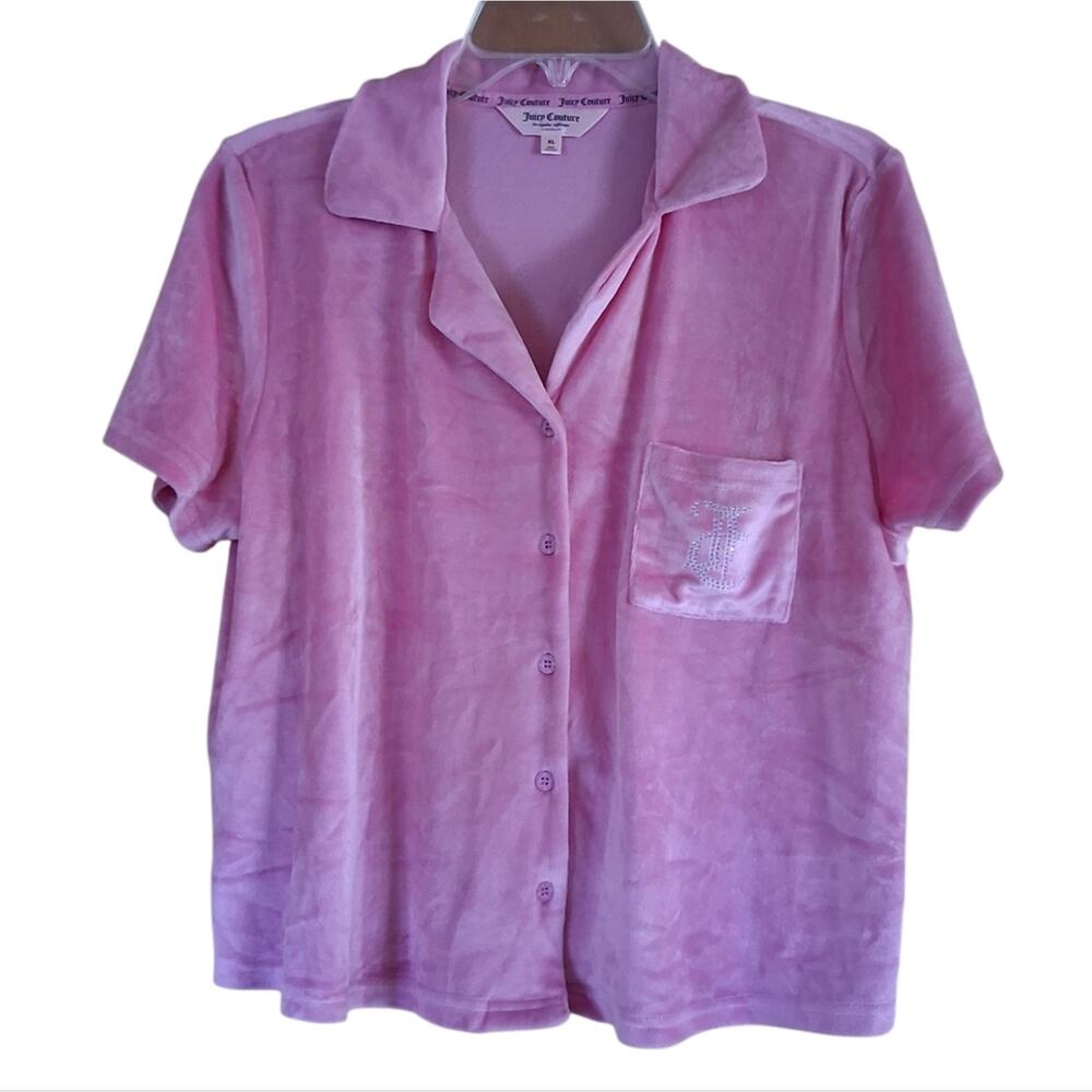 Juicy Coutour Velvet Short Sleeve Button Down Pajama Top Pink Size XL